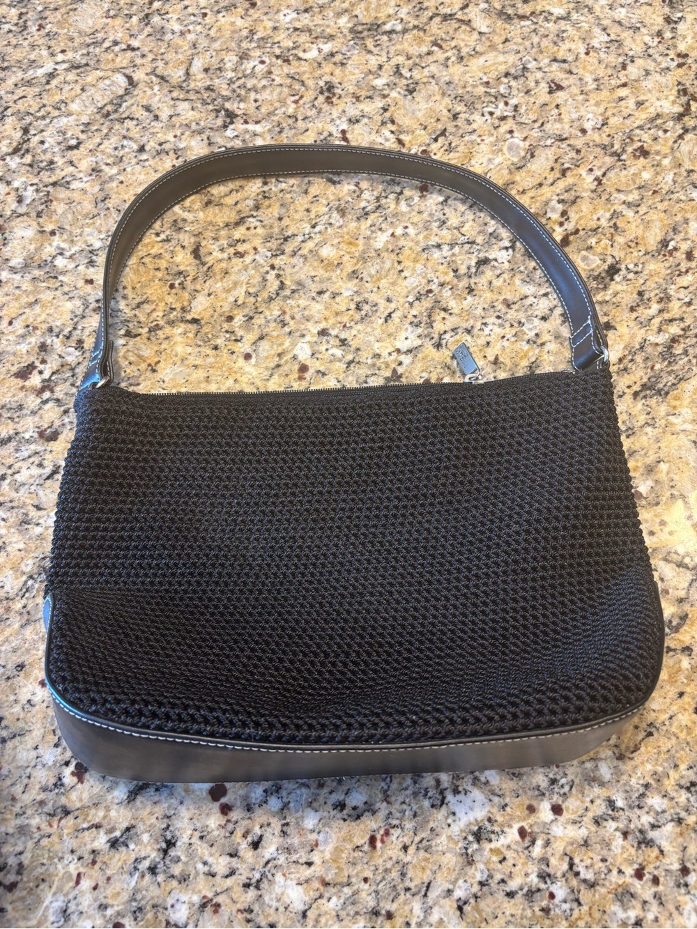 The Sak Black Knit Shoulder Bag with Leather Trim